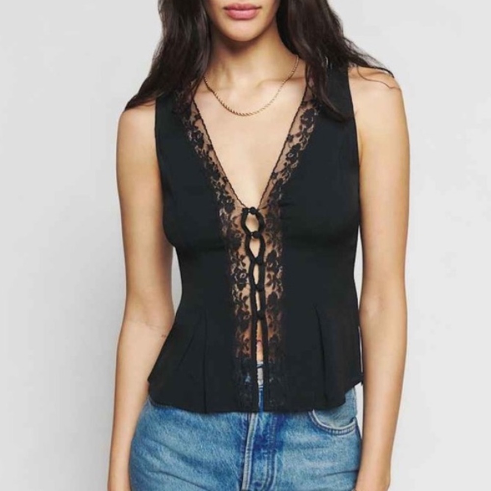 Reformation Black Lace Detail Blouse